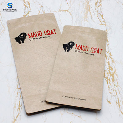 Recyclable Kraft Flat Bottom Eco Friendly Paper Custom Printed Bean Packaging Coffee Bag Empty Compostable Biodegradable Kraft Bag With Valve